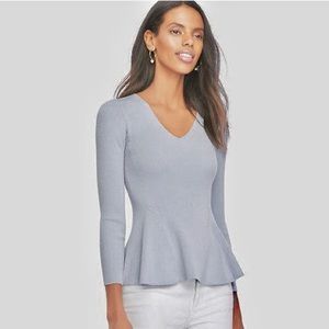 Ann Taylor Factory | Ribbed V Neck Peplum Sweater